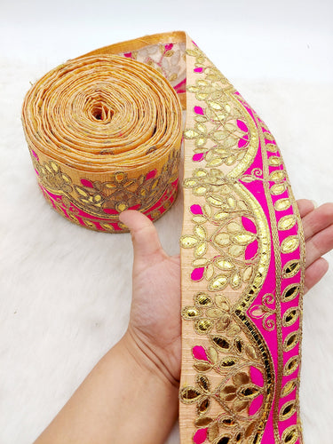 Silk Fabric Trim, Floral Gold Gota Patti Indian Sari Border Trim By Yard Decorative Trim Craft Lace